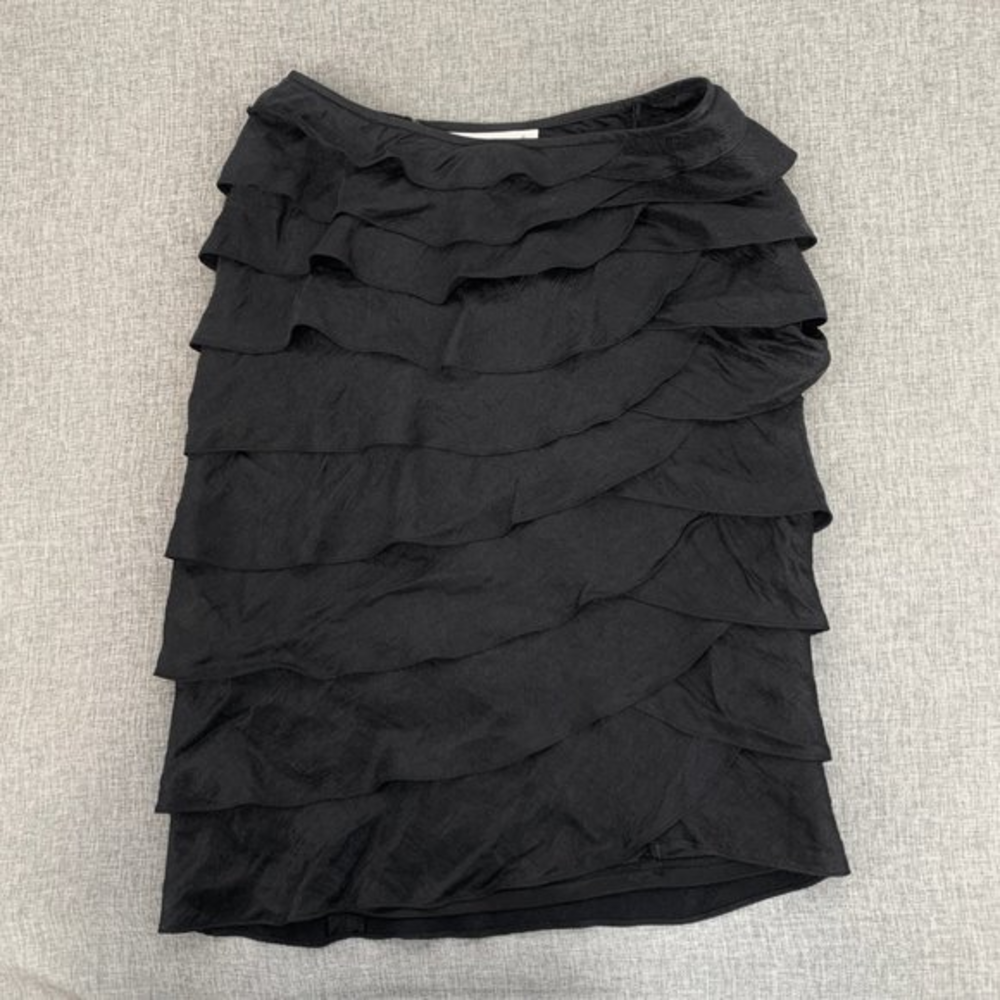 Victor Costa Black Evening Skirt Tiered Ruffled‎ Size 4 Lined Zipper Closure